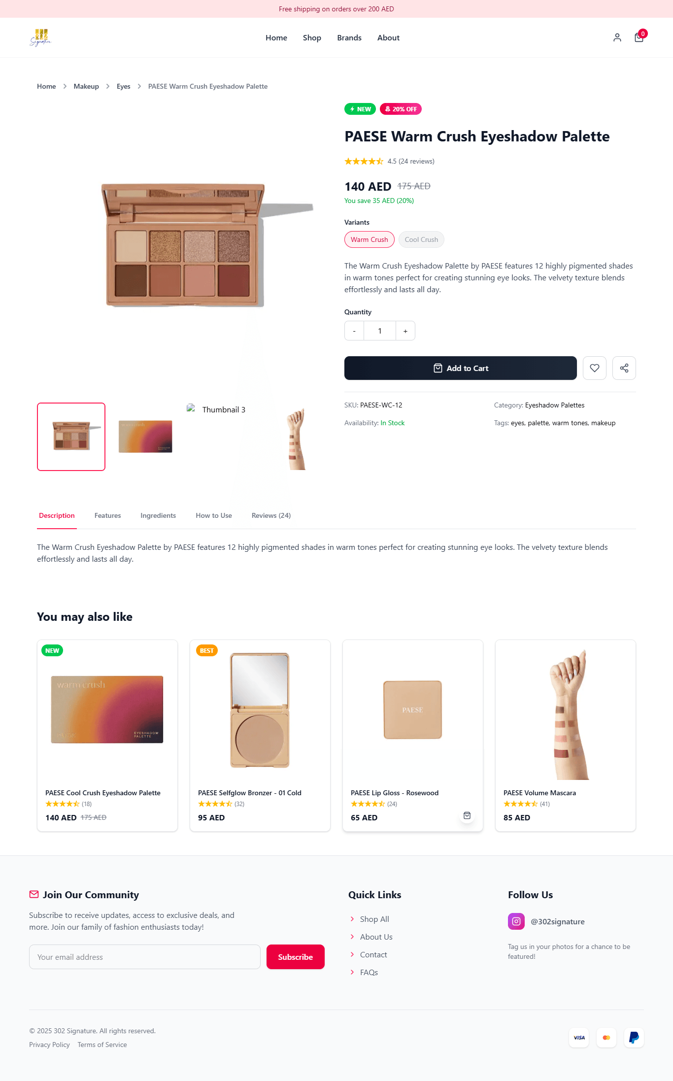 Beauty brand landing page
